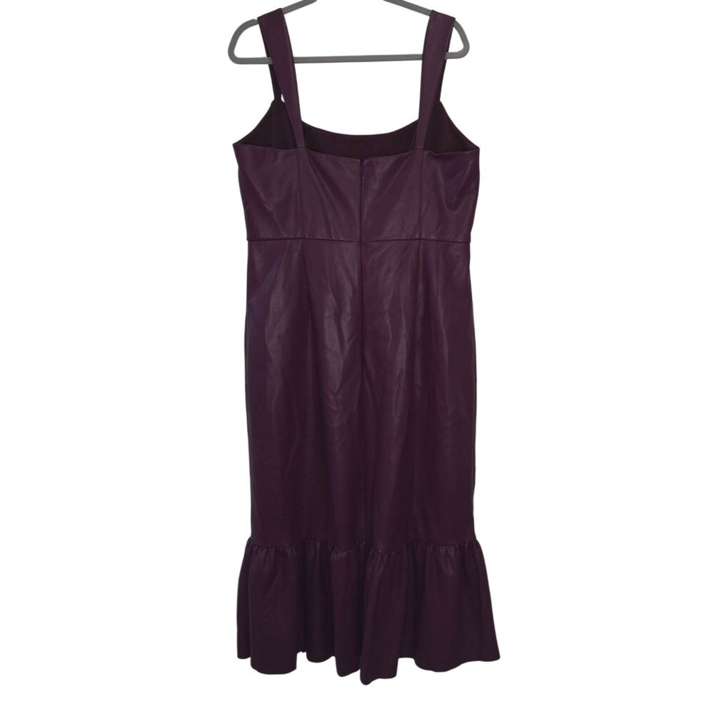Sachin & Babi Size 14 Purple Maroon Faux Leather Midi Dress Slit Ruffle - Picture 8 of 13